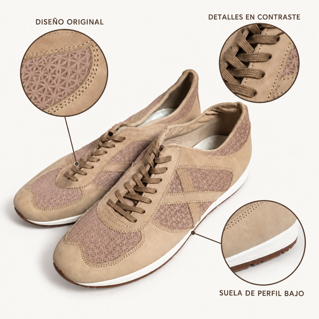 Detalles de zapatillas Munich taupe con paneles geométricos