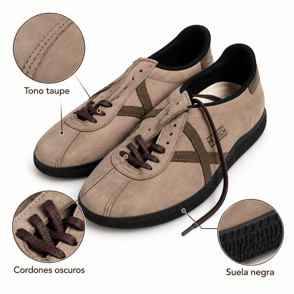 Zapatillas Munich Taupe Tonales con Suela Negra Unisex - caracteristicas