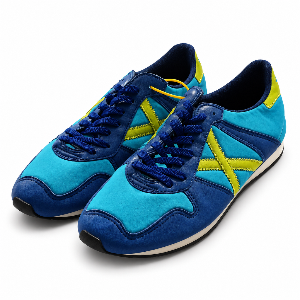 Zapatillas Munich turquesa y azul marino con detalle amarillo