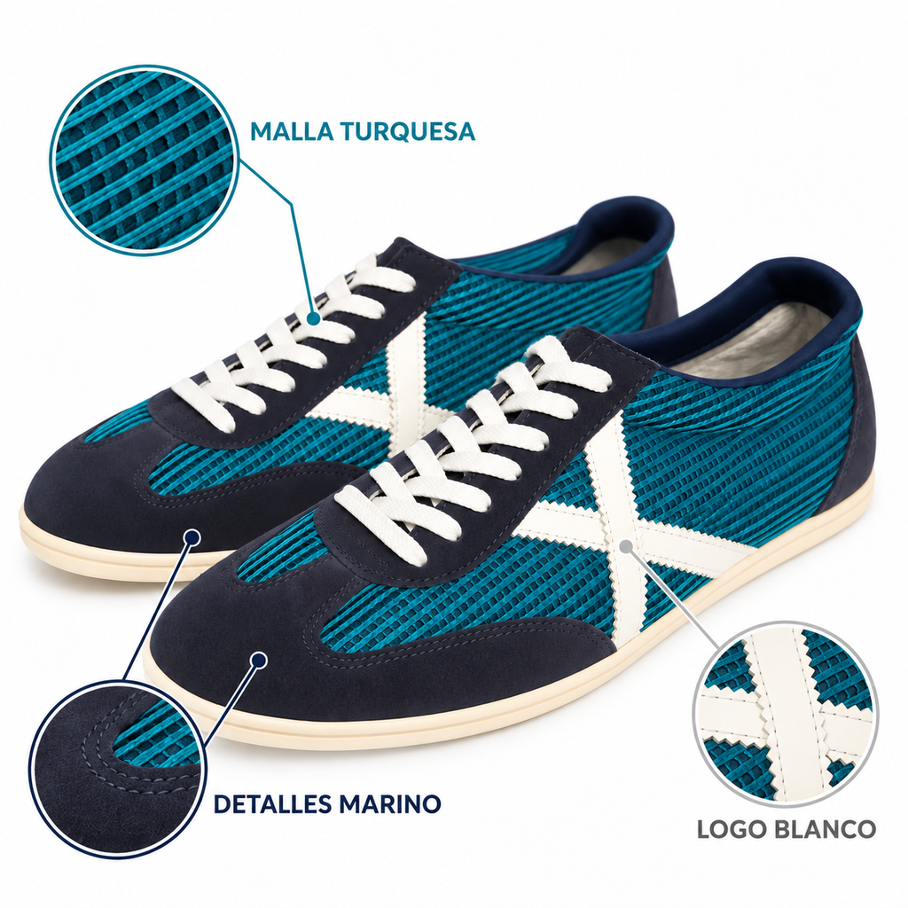 Zapatillas Munich turquesa, azul marino y blanco - características