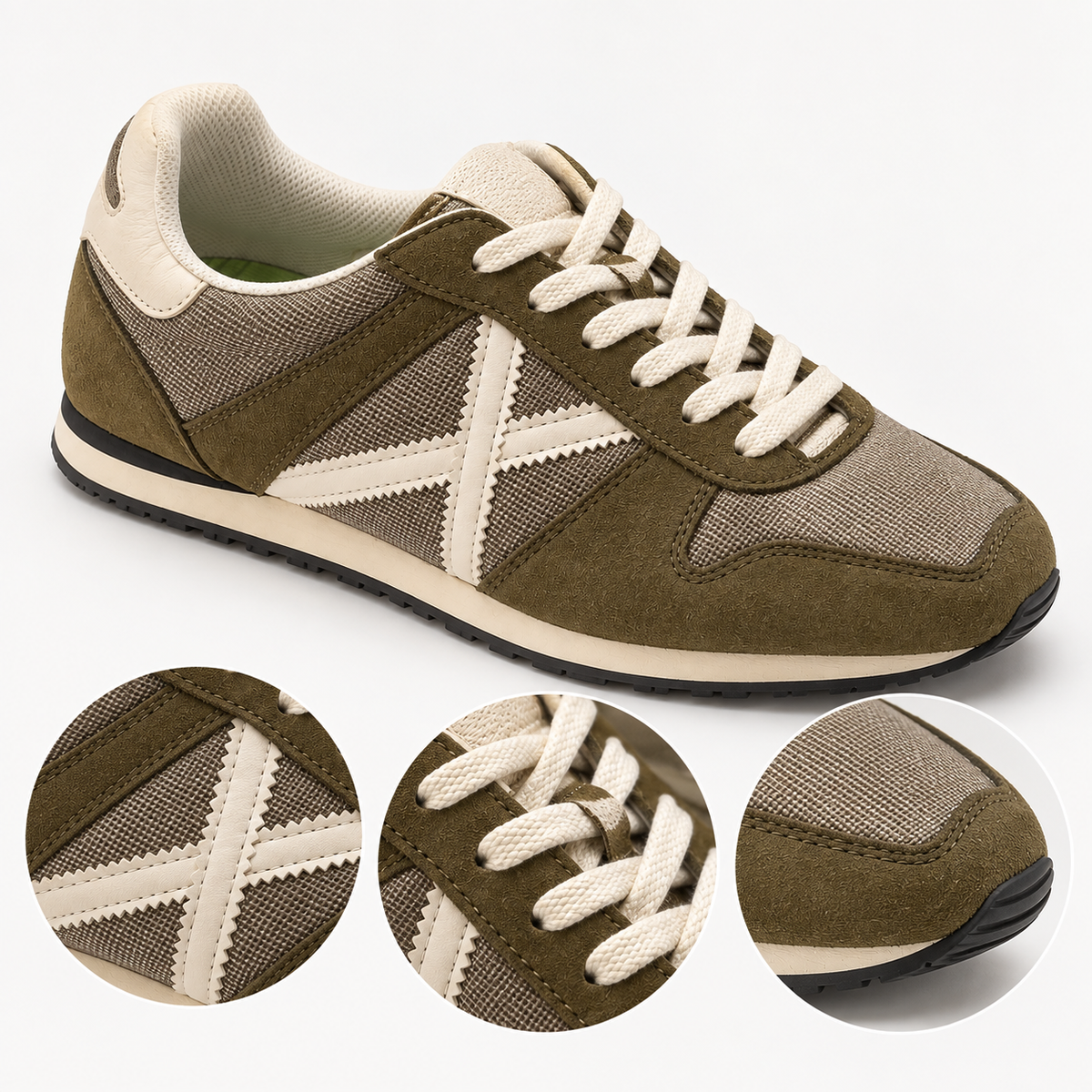 Detalle de características de Zapatillas Munich Verde Caqui y Gris de Malla Unisex