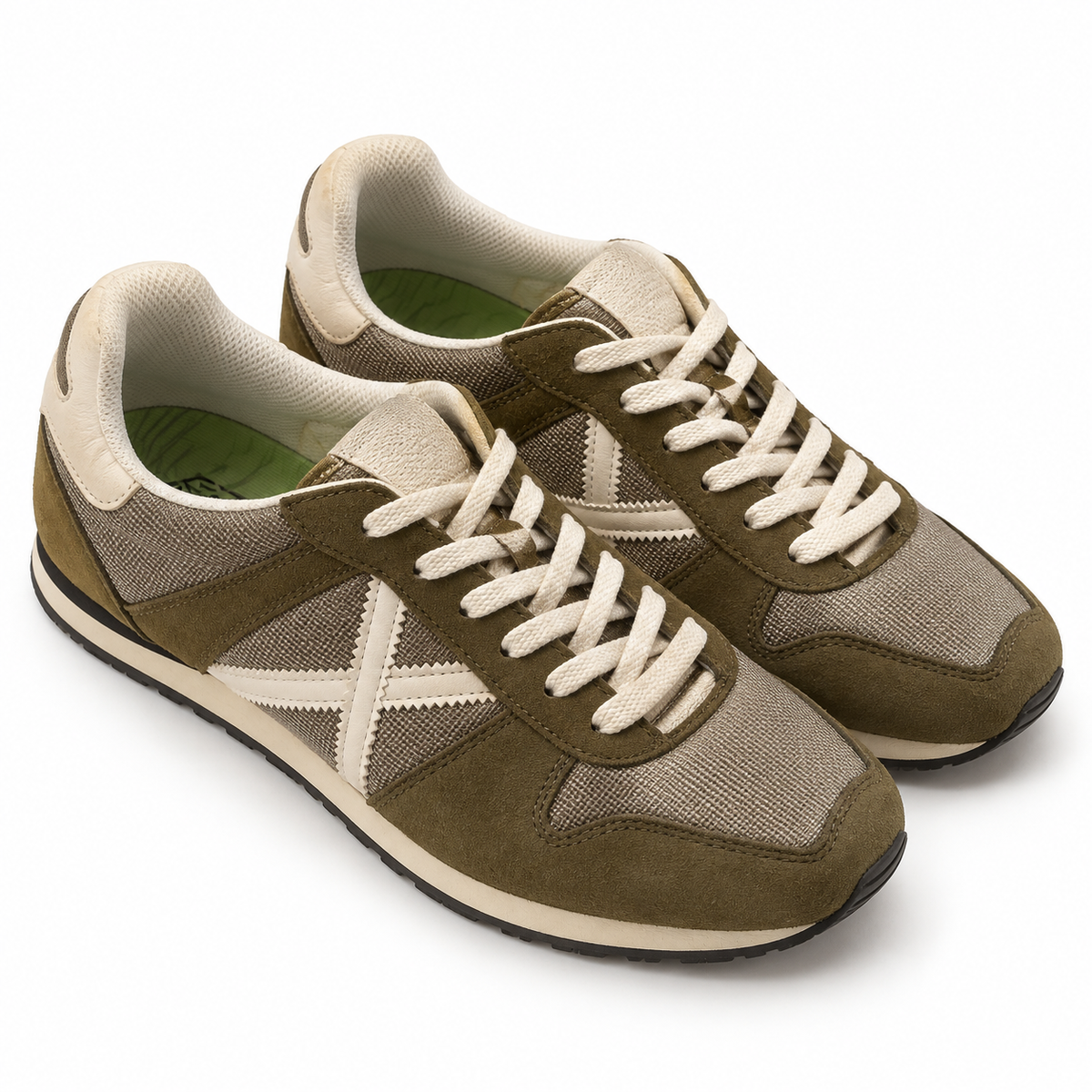 Vista principal de Zapatillas Munich Verde Caqui y Gris de Malla Unisex