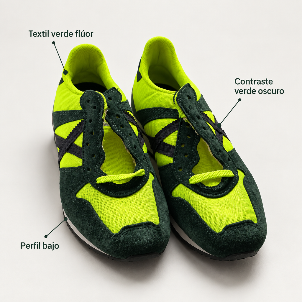 Características de las zapatillas Munich verde flúor y verde oscuro