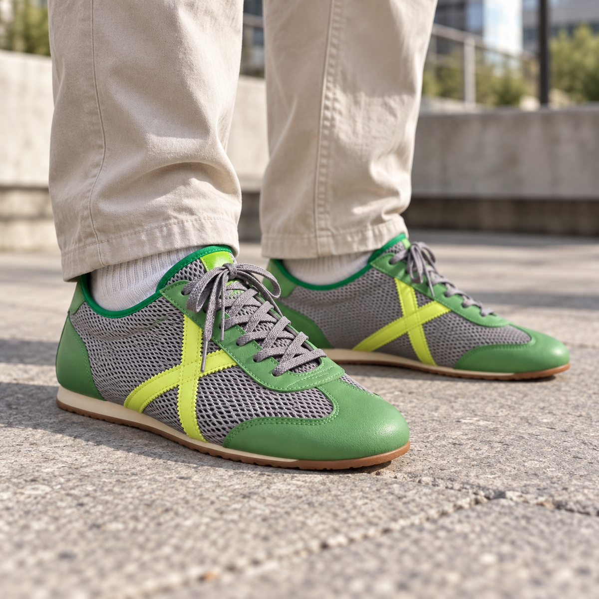 Zapatillas Munich verdes y grises con detalle flúor - imagen lifestyle