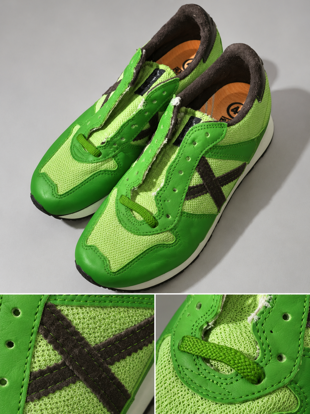 Detalles Munich verdes lima X marrón talla40 bordes deshilachados