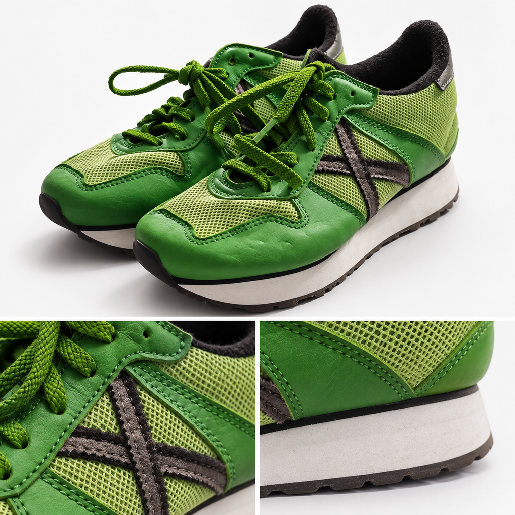 Zapatillas Munich verdes de malla - detalles del exterior y la suela