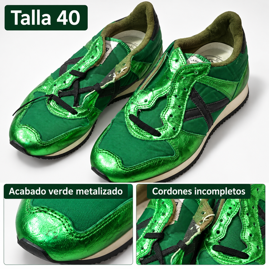 Detalles del par Munich verde metalizado talla 40 con cordones incompletos