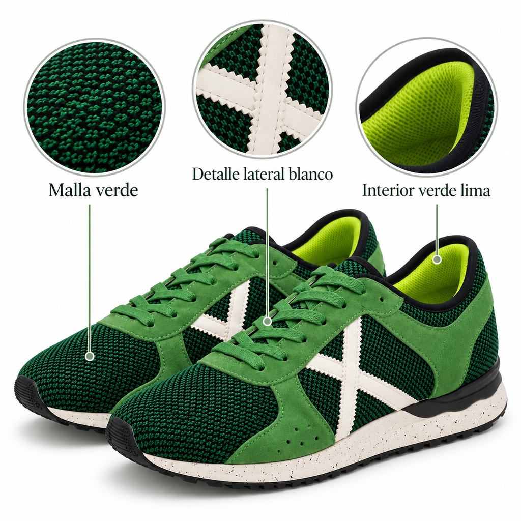 Características de Zapatillas Munich Verdes de Malla con Interior Lima Unisex