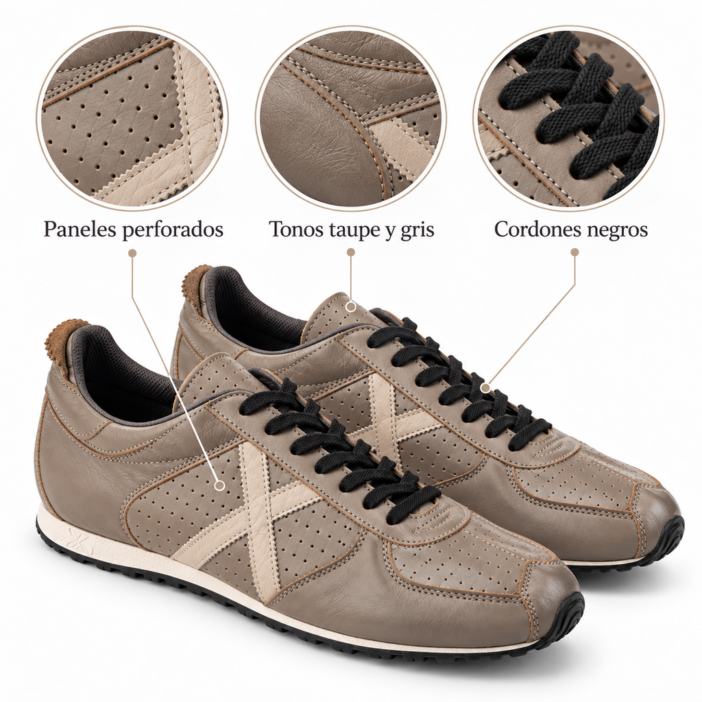 Características de Zapatillas Munich Taupe Perforadas con Cordones Negros Unisex