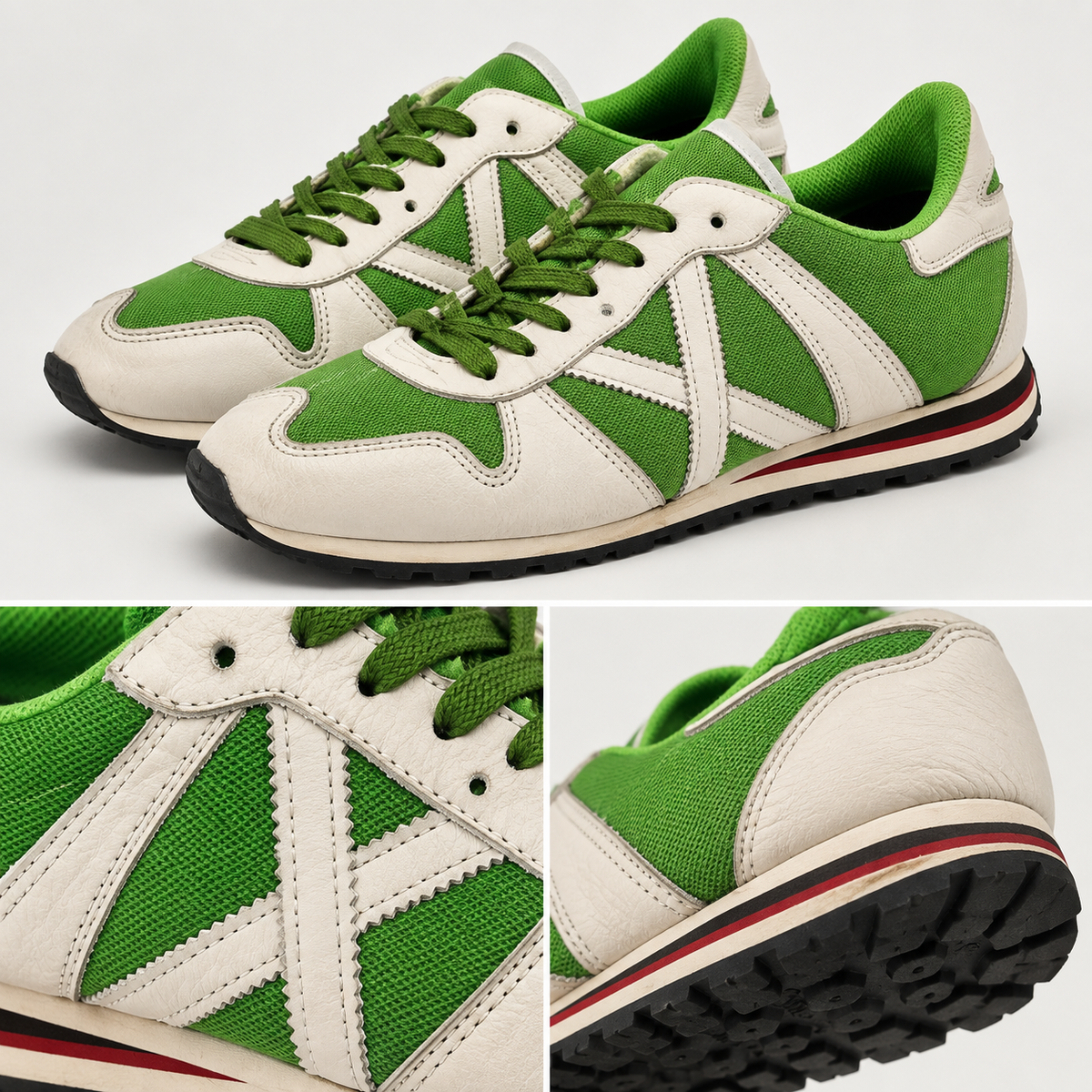 Detalles de las zapatillas Munich verdes y blancas