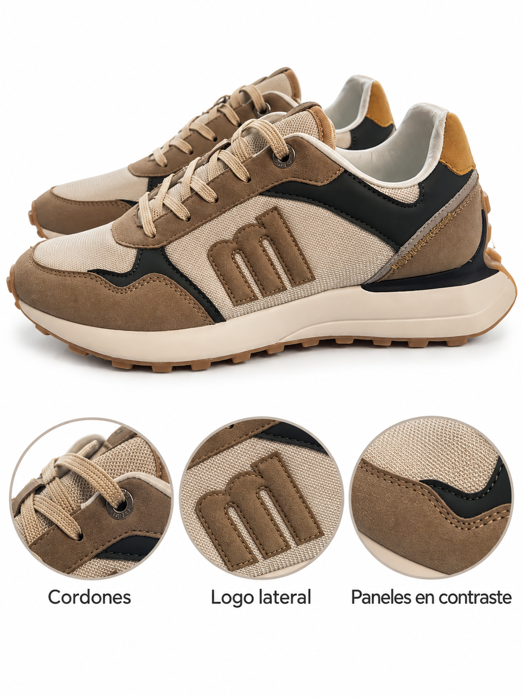 Mustang Zinc 84841 beige y marrón talla43 — cordones, logo lateral y paneles en contraste