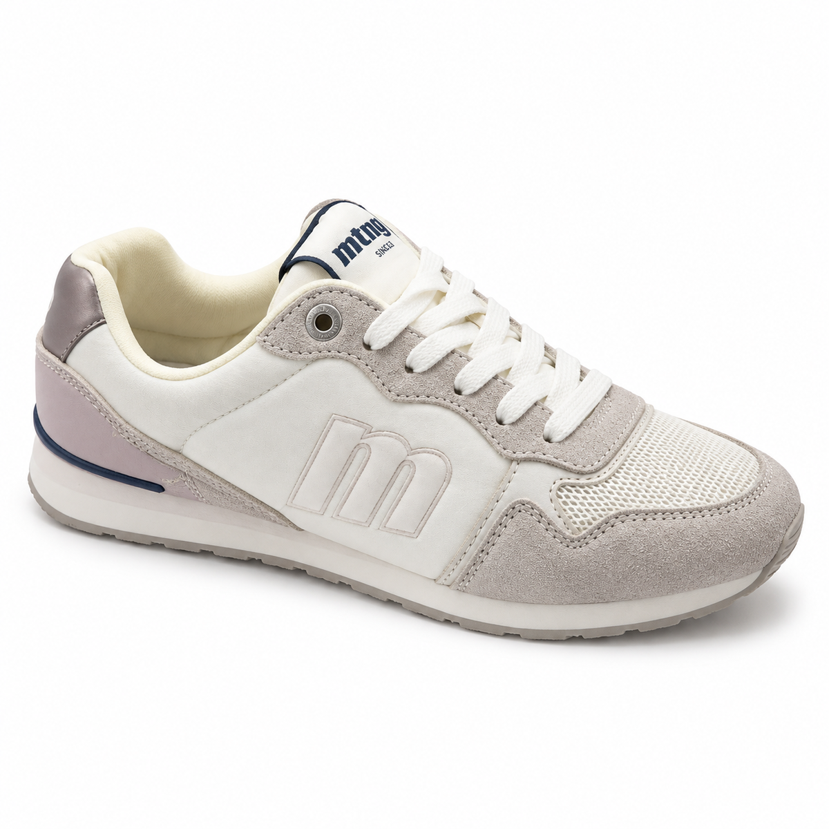 Zapatilla Mustang Joggo Naisy 60441 blanca y malva sobre fondo blanco