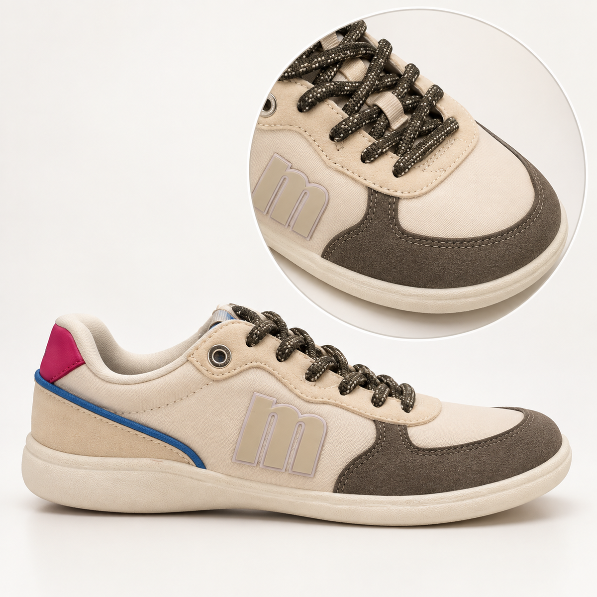 Detalles de las zapatillas Mustang 60857 ecru y gris