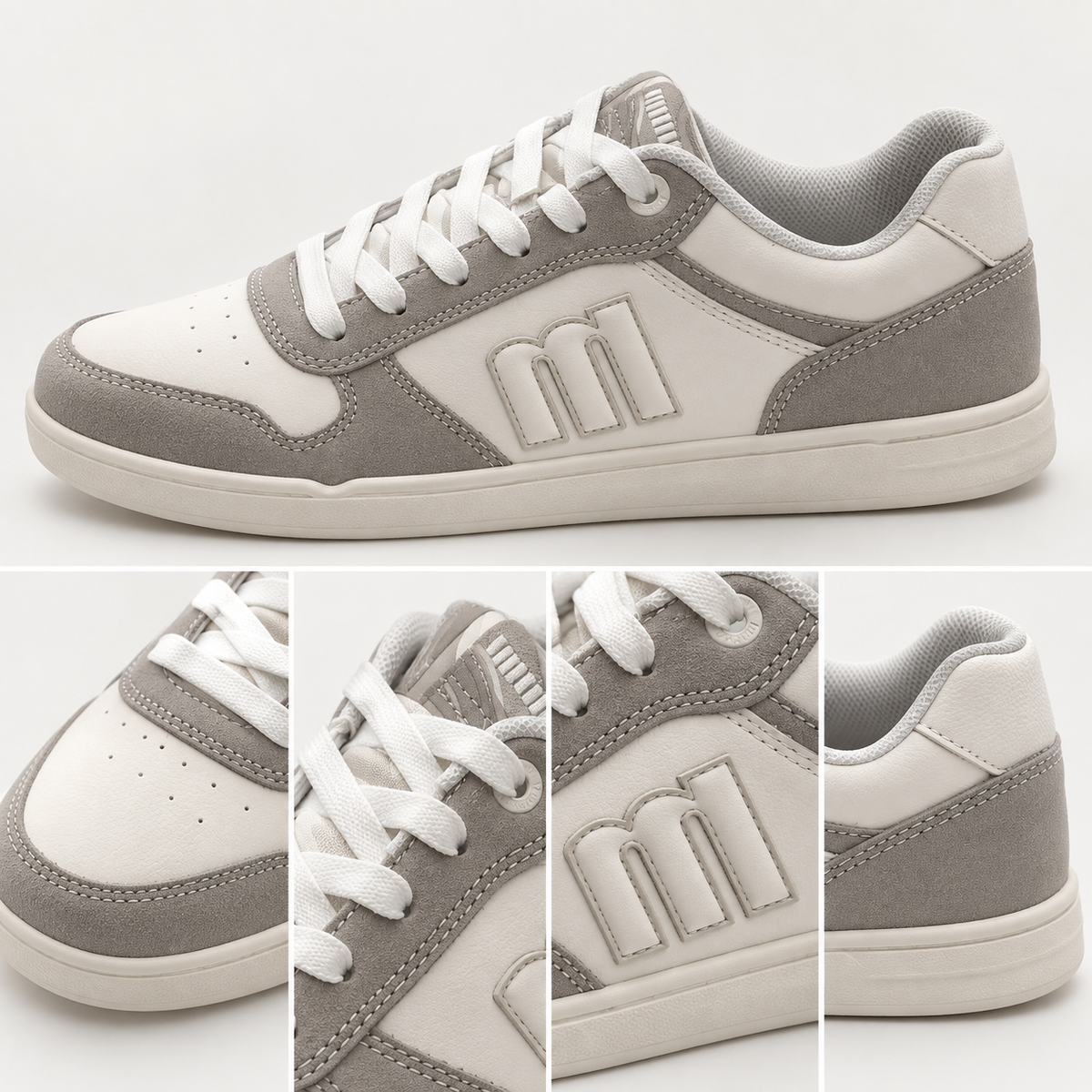 Detalles de las zapatillas Mustang 84768 off white y gris
