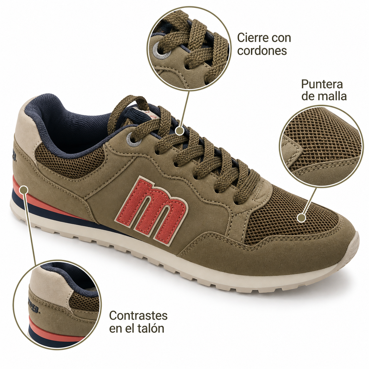 Características de las zapatillas Mustang Vois 84711 kaki para hombre