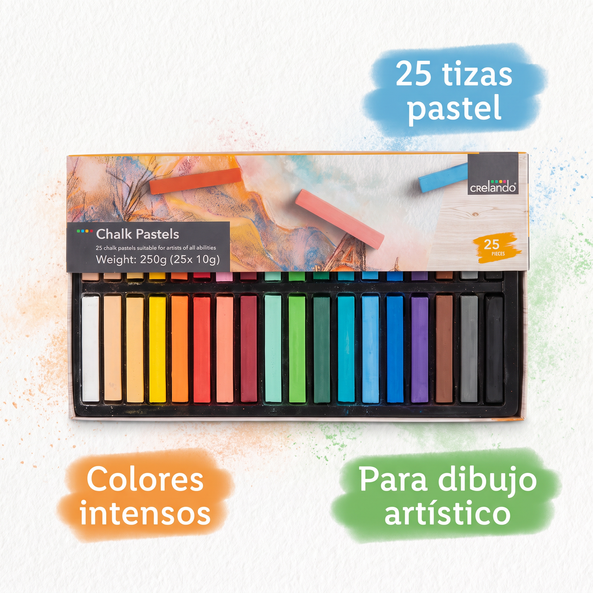 Crelando Set de 25 Tizas Pastel de Calidad Artística