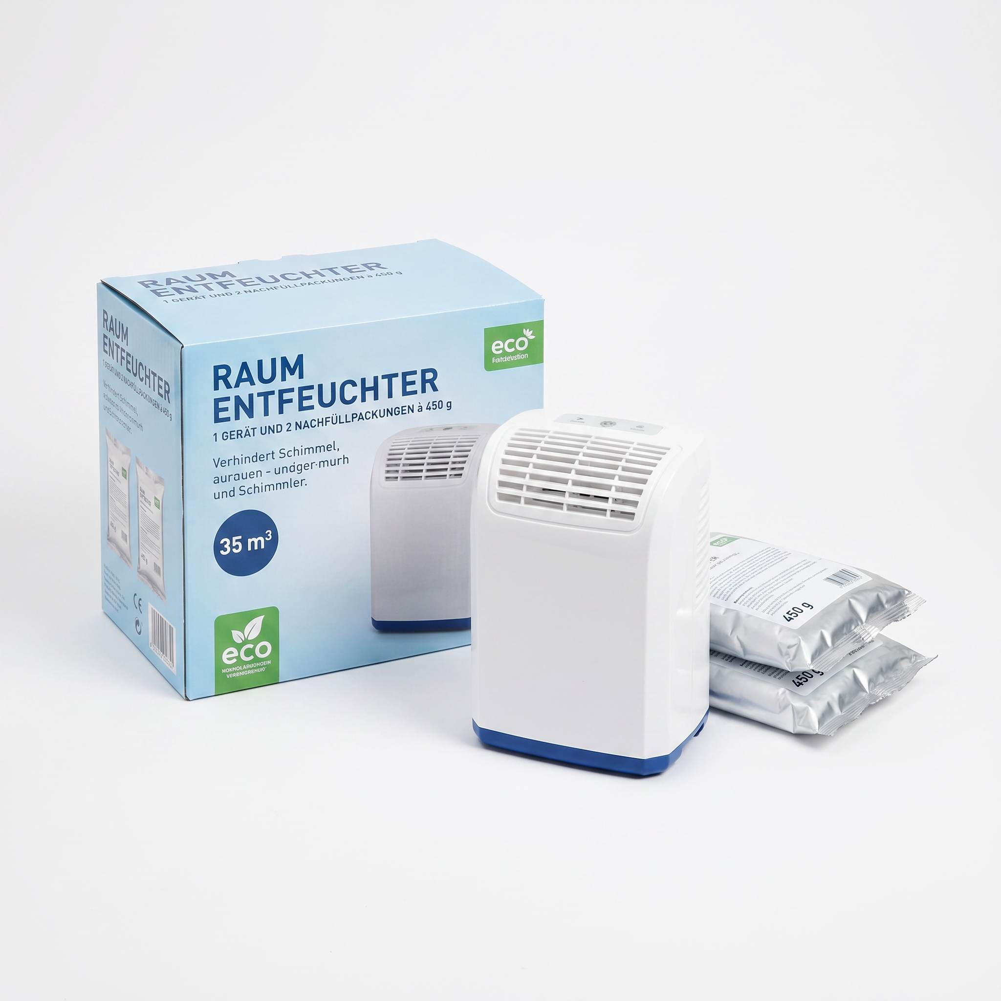 Deshumidificador de Ambiente Compacto — 35 m³ con 2 Recargas de 450g