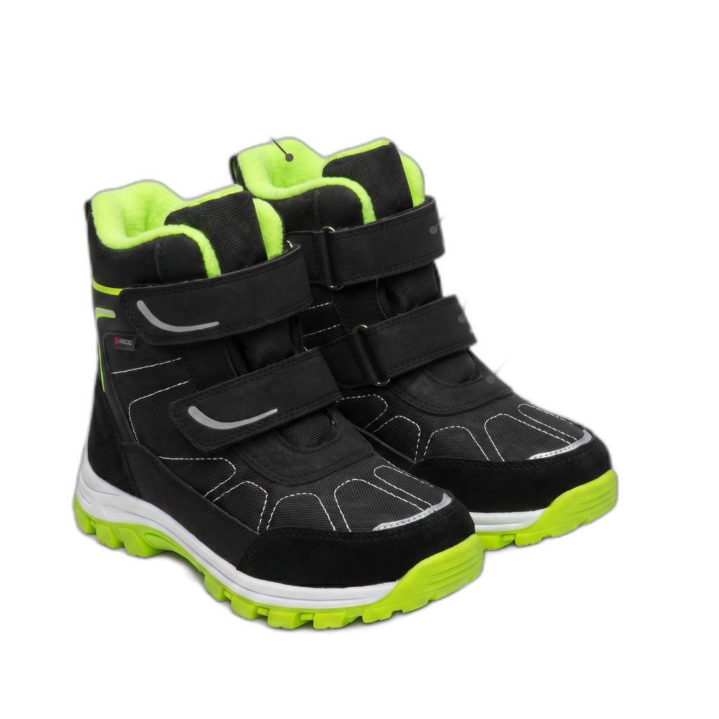 Botas Térmicas Infantiles Negro/Verde Flúor — Isolate con Doble Velcro