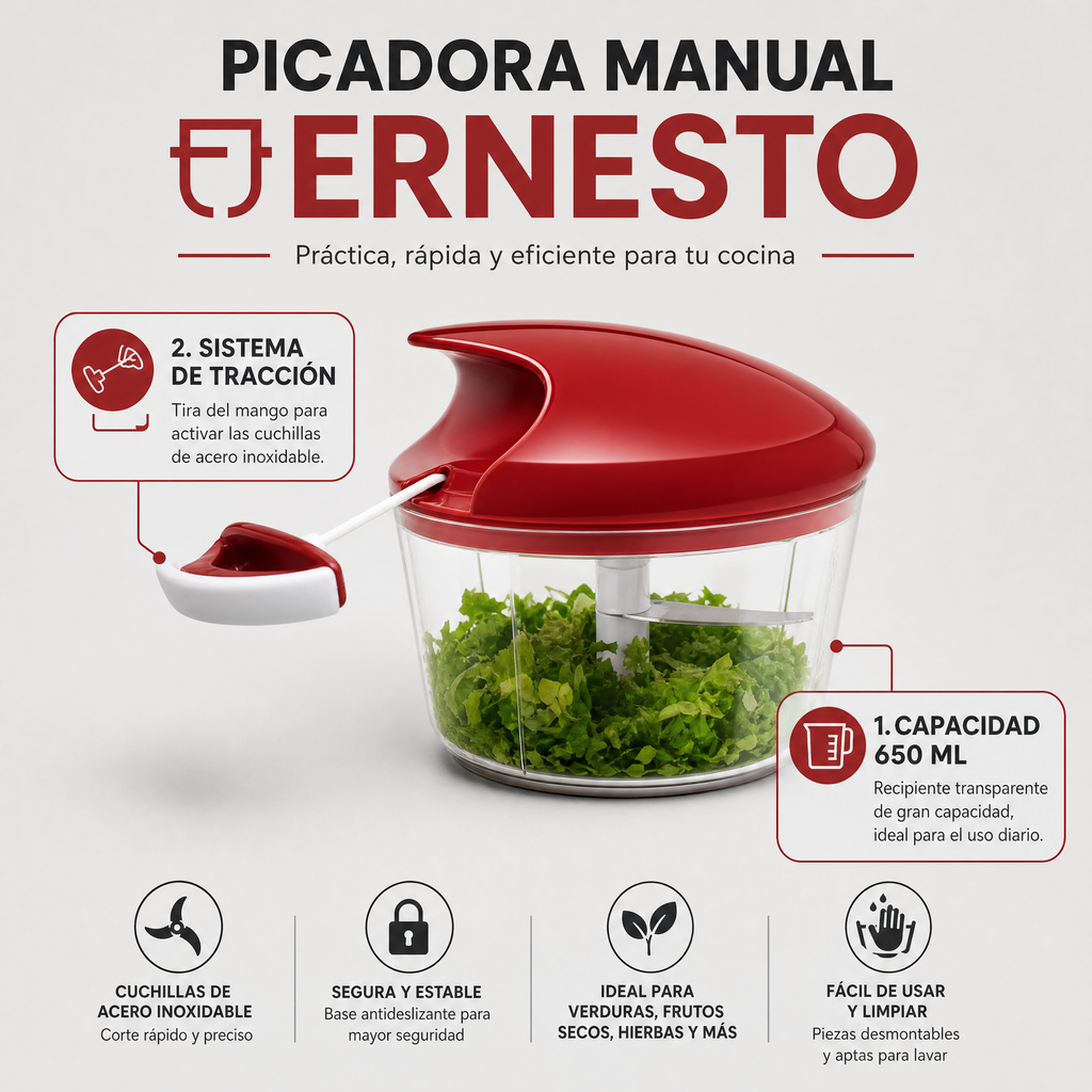 ERNESTO Picadora manual 650 ml con sistema de tracción
