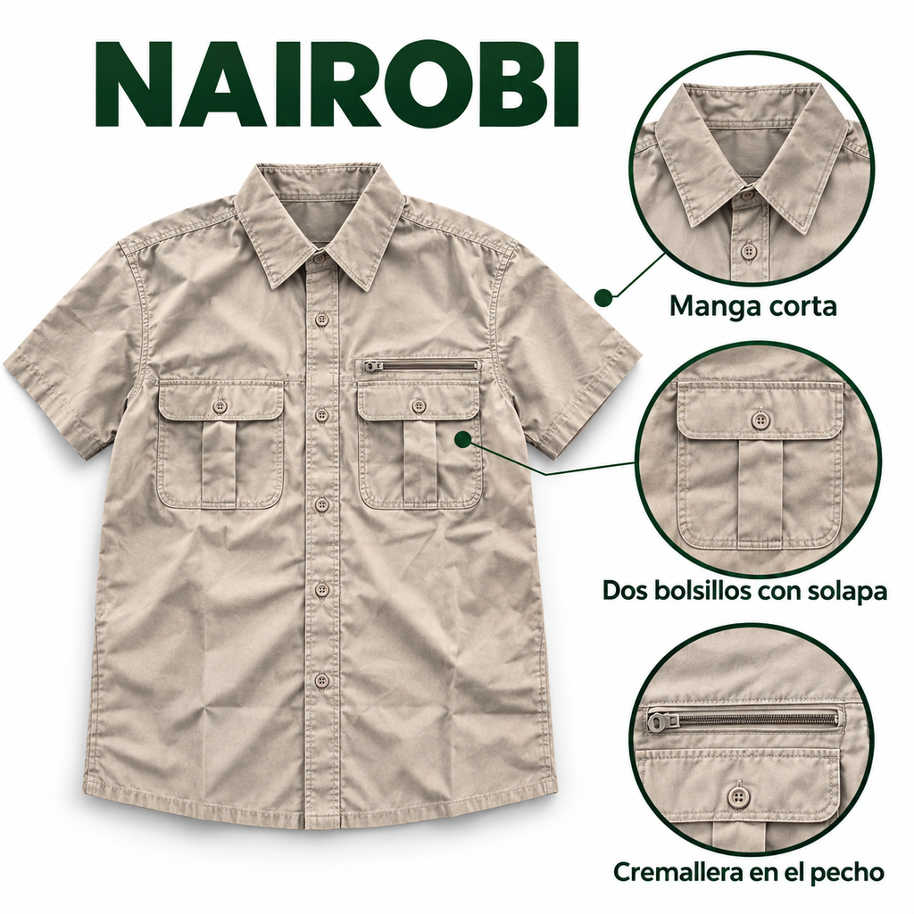 Camisa Nairobi con dos bolsillos con solapa y cremallera en el pecho