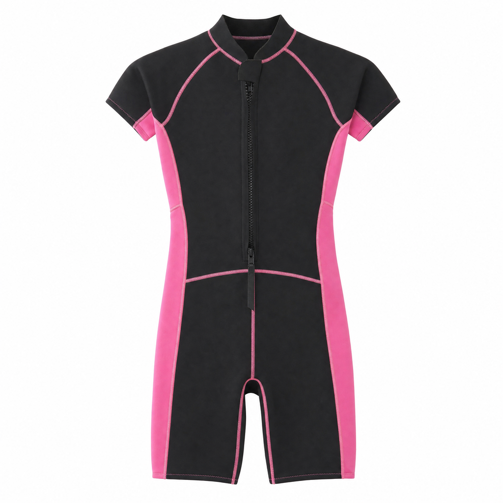 Traje de Neopreno Mujer Negro y Rosa con Cremallera Frontal