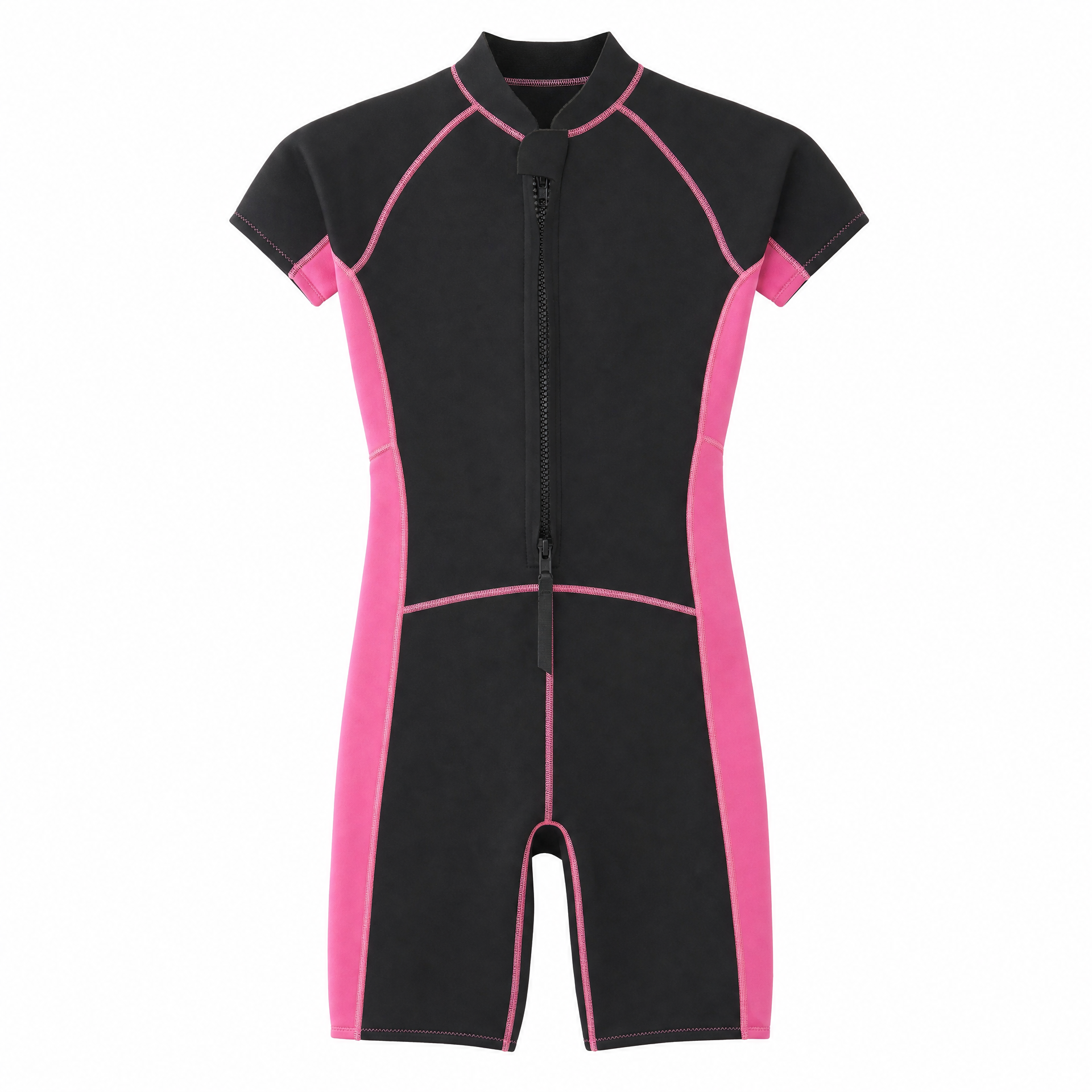 Traje de Neopreno Mujer Negro y Rosa con Cremallera Frontal