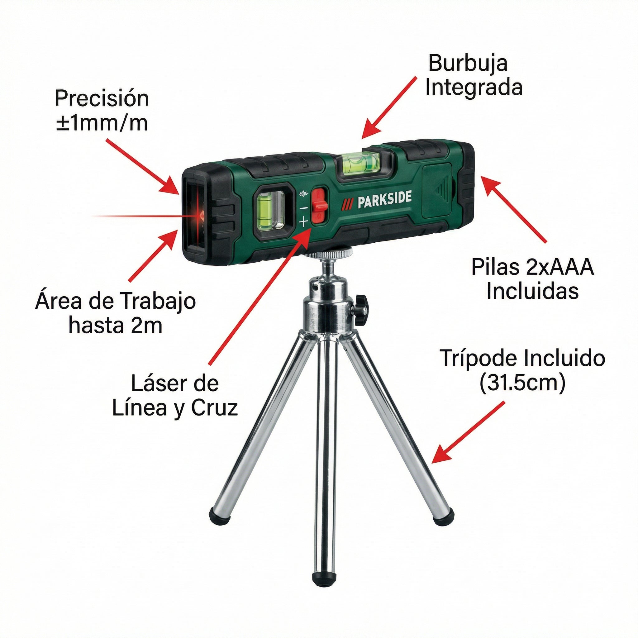 Nivel Láser con Trípode y Burbuja Integrada PLW A6 | Parkside