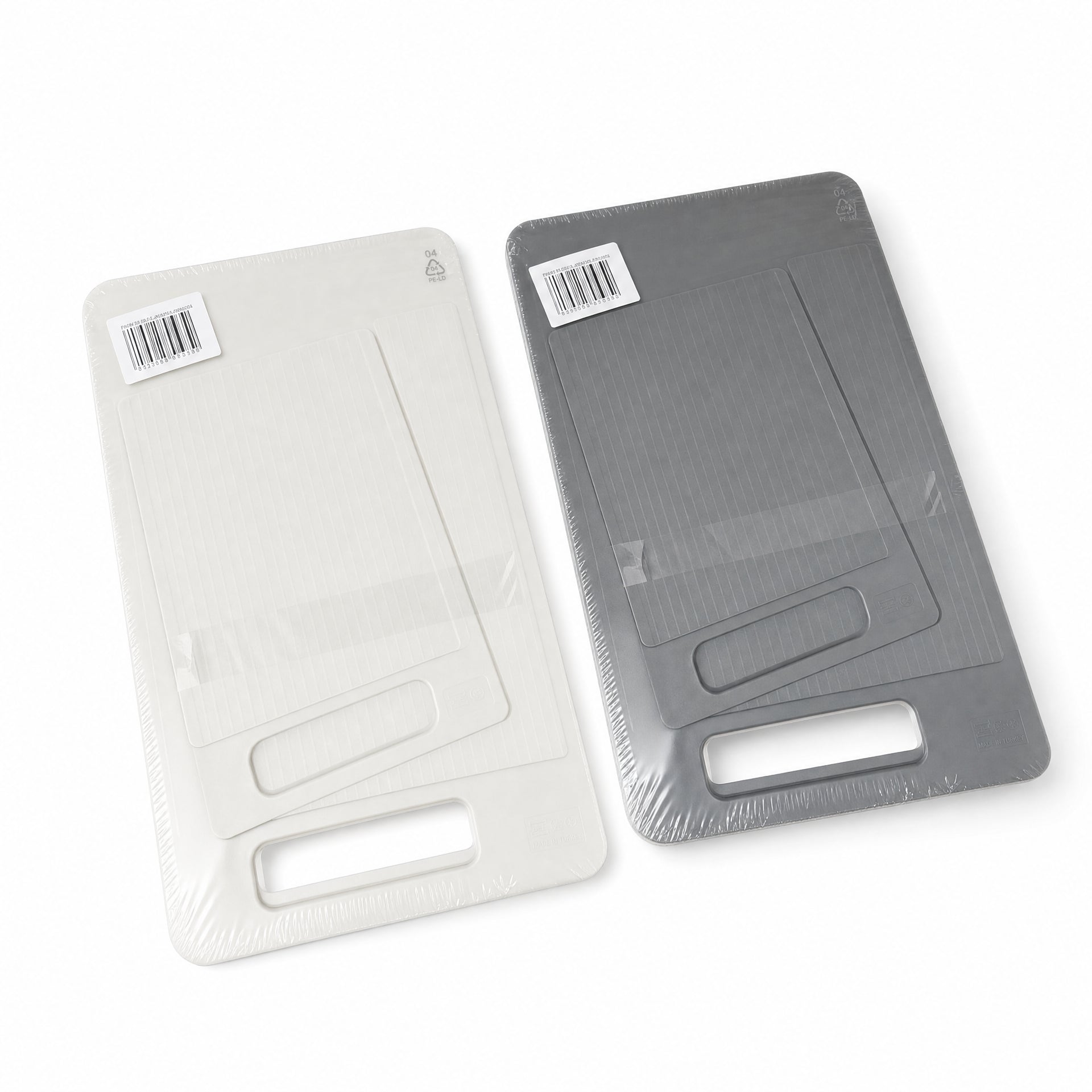 Tabla de corte rectangular estriada con asa integrada, blanco y gris