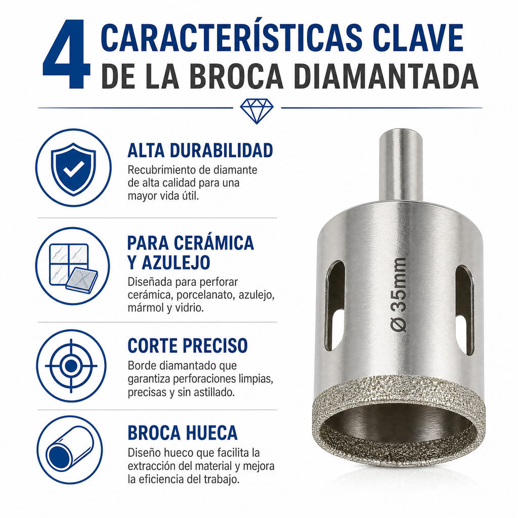 Corona Perforación Diamantada Broca Hueca