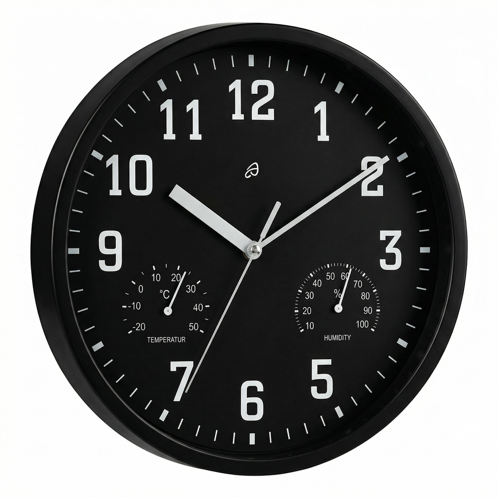 Reloj de Pared Auriol Negro con Temperatura y Humedad 25cm