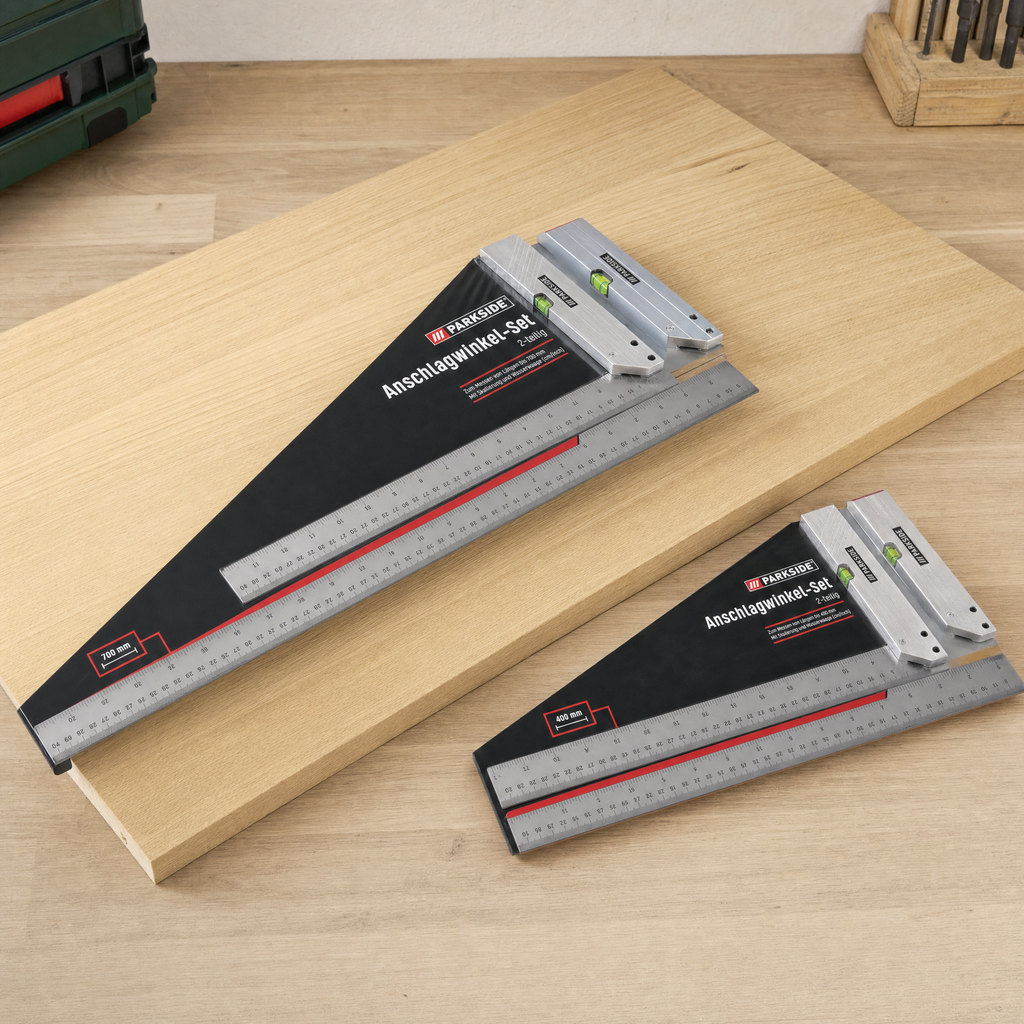 Parkside Set de 2 Escuadras de Tope con Nivel 700 y 400 mm