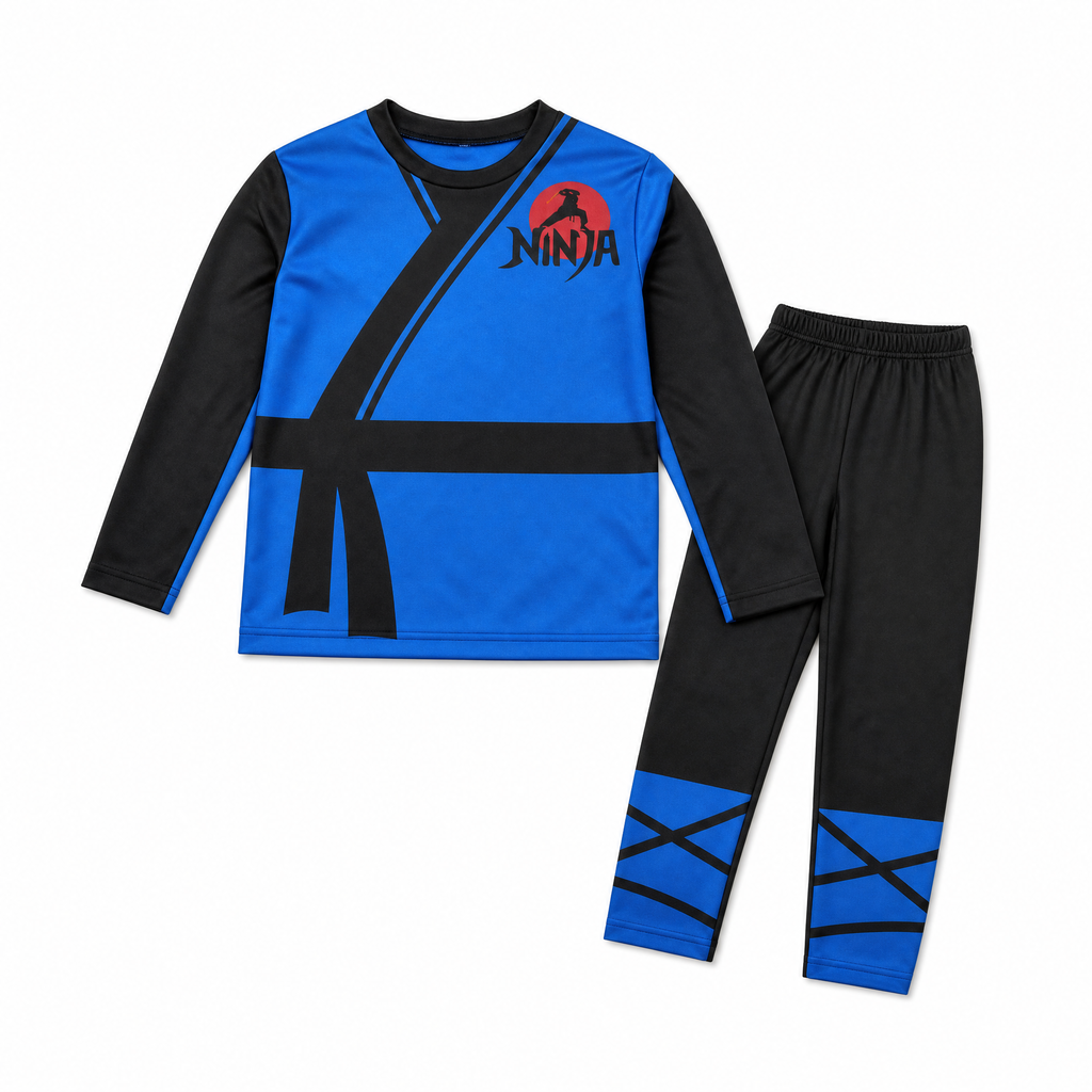 Ninja — Conjunto disfraz infantil azul y negro con logo rojo