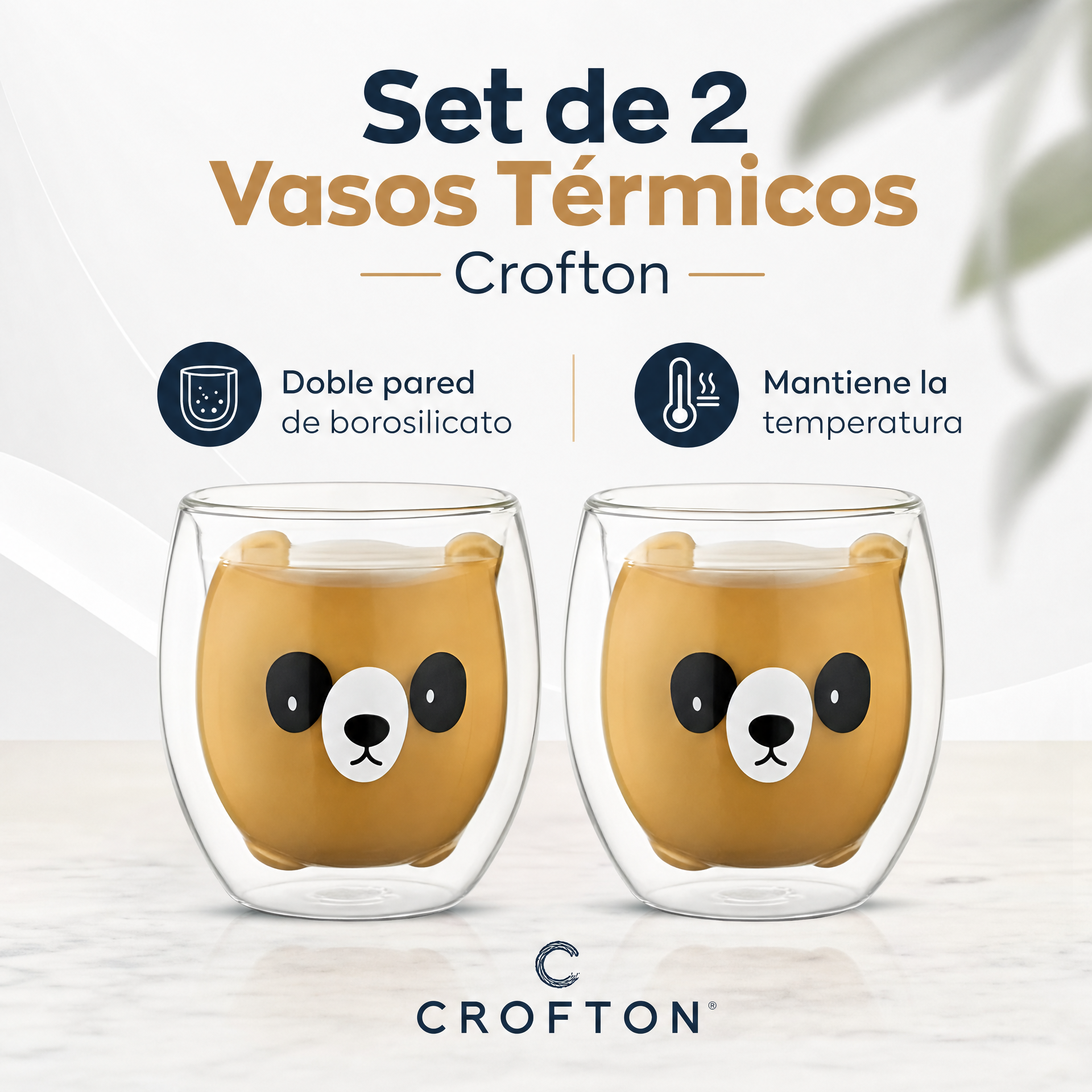 Set de 2 Vasos Térmicos de Vidrio Crofton con Motivo de Oso