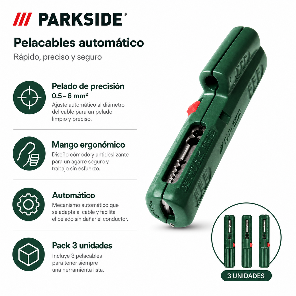Parkside Wire Stripper Pelacables Automático Pack 3