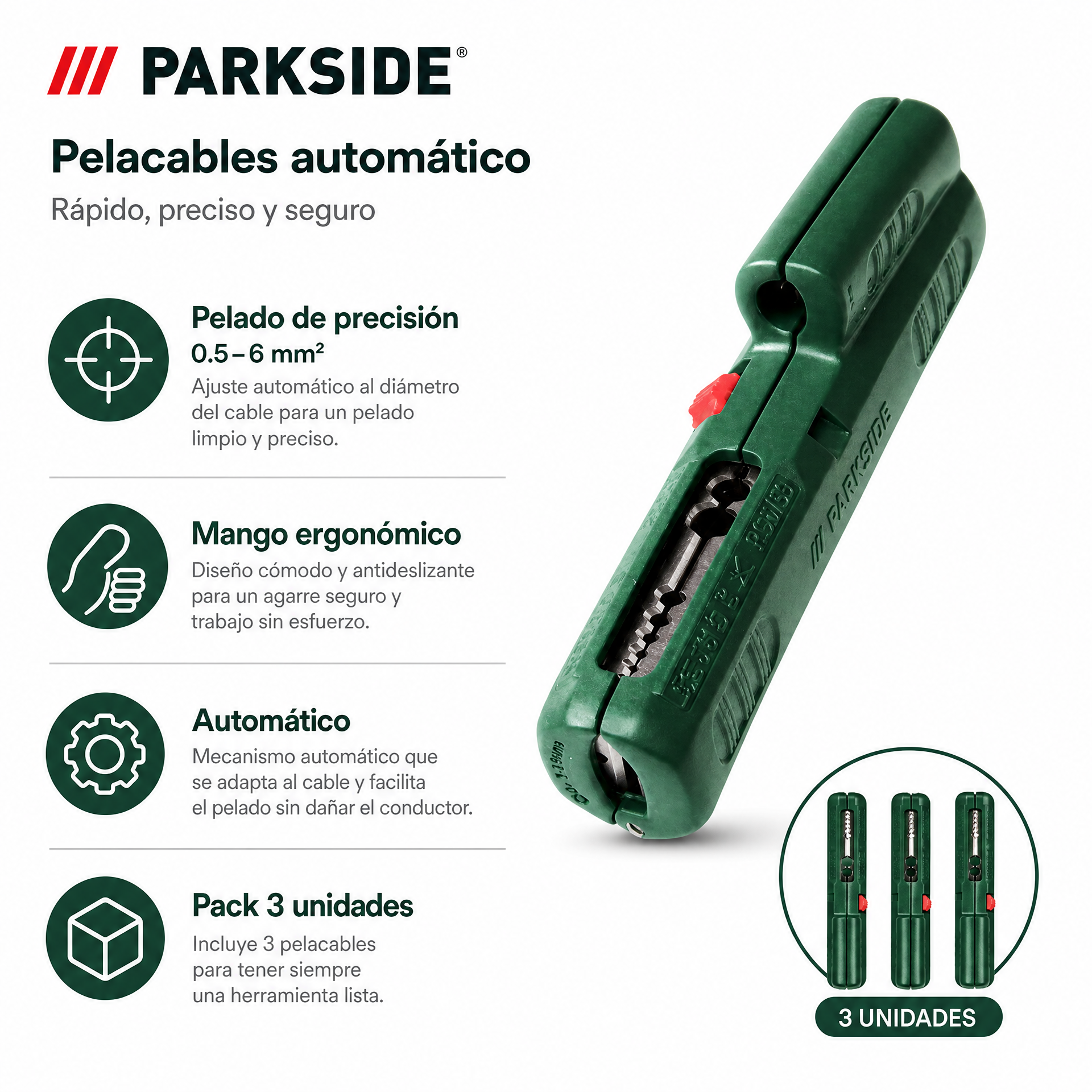 Parkside Wire Stripper Pelacables Automático Pack 3