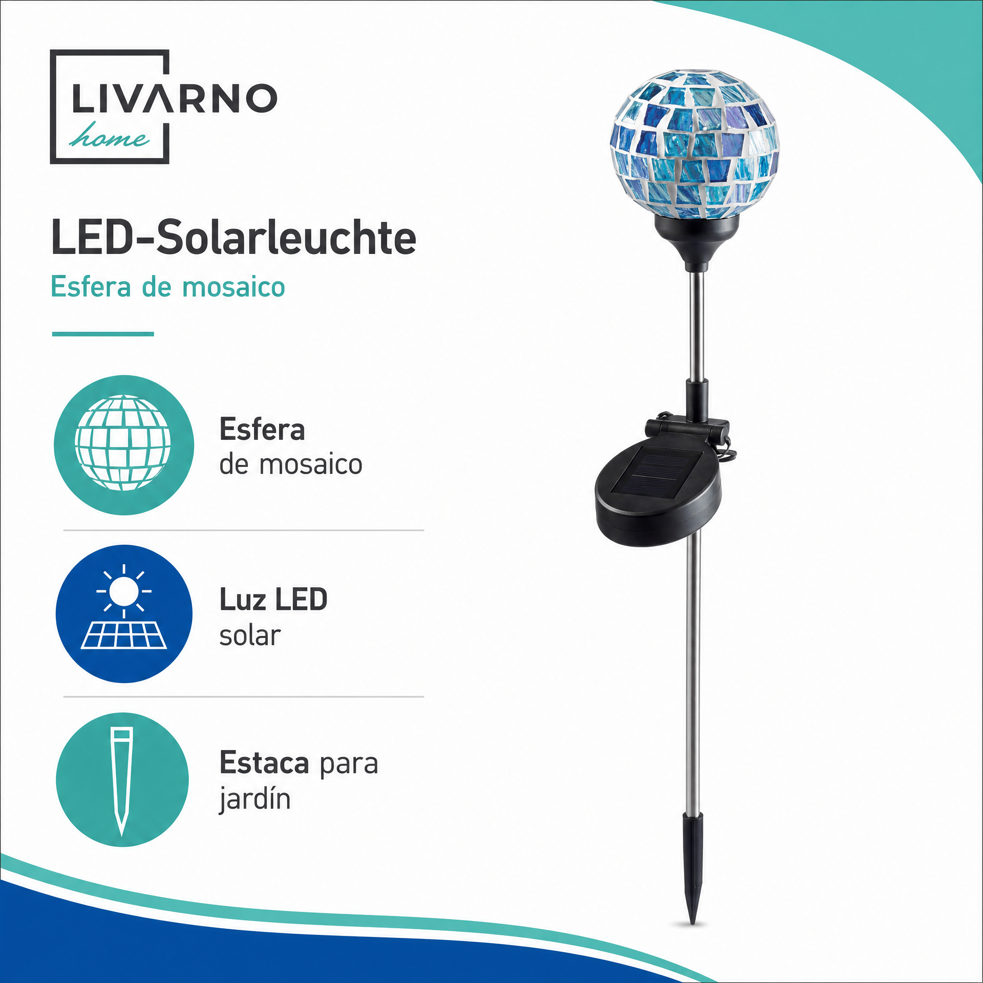 LIVARNO luz solar LED de jardín con esfera mosaico