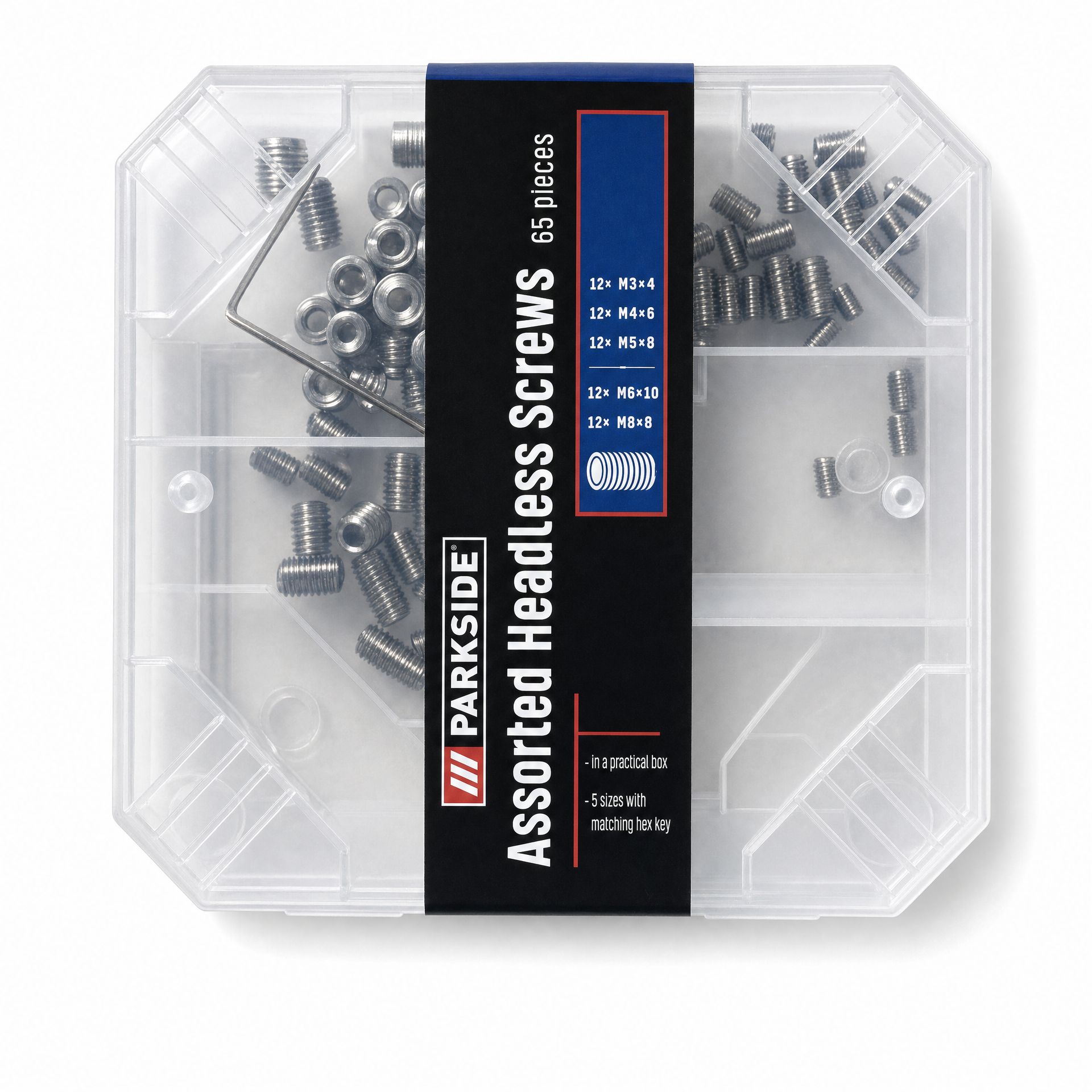 Parkside Surtido de Tornillos sin Cabeza, 65 Piezas