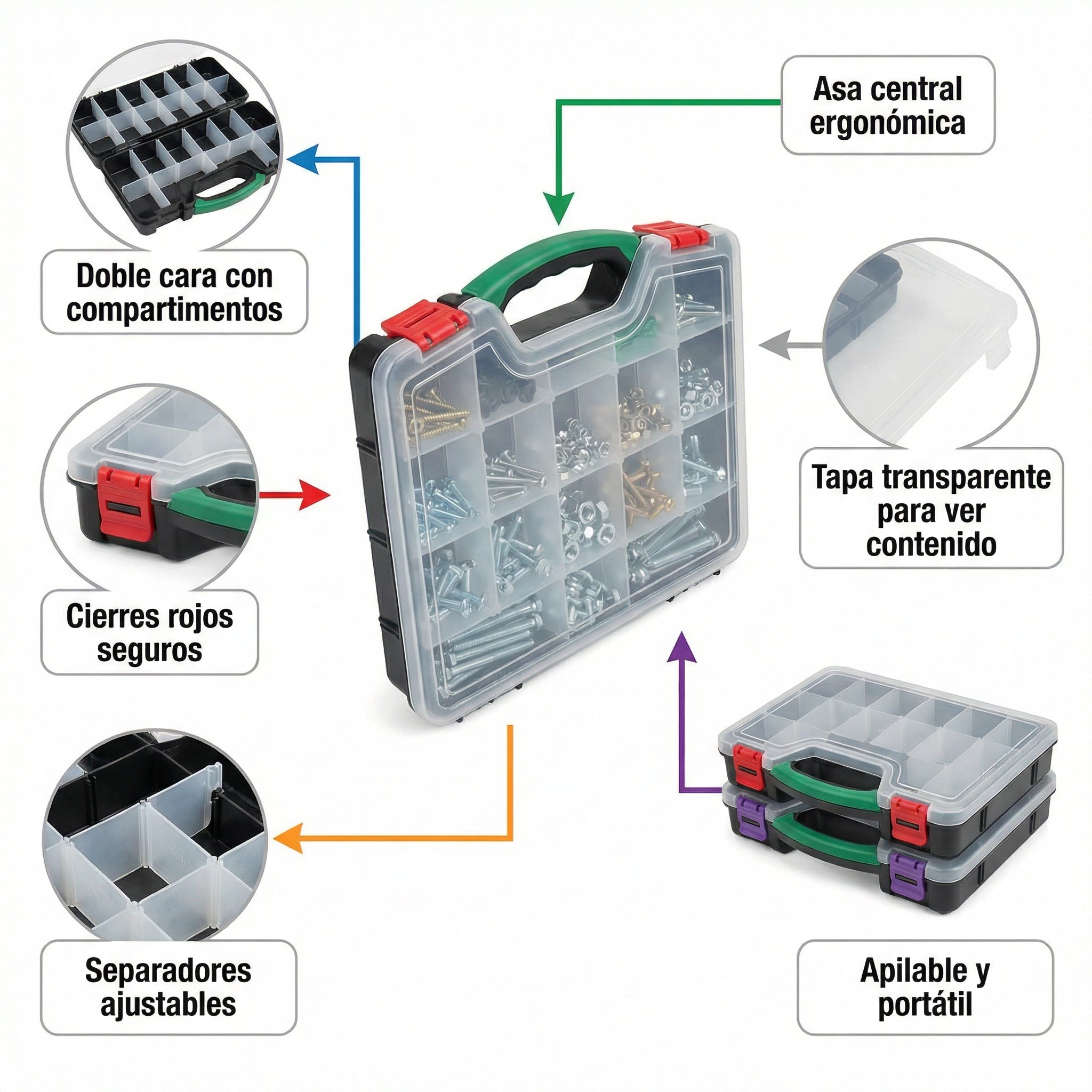 Organizador Doble Cara Transparente con Compartimentos Ajustables | Parkside