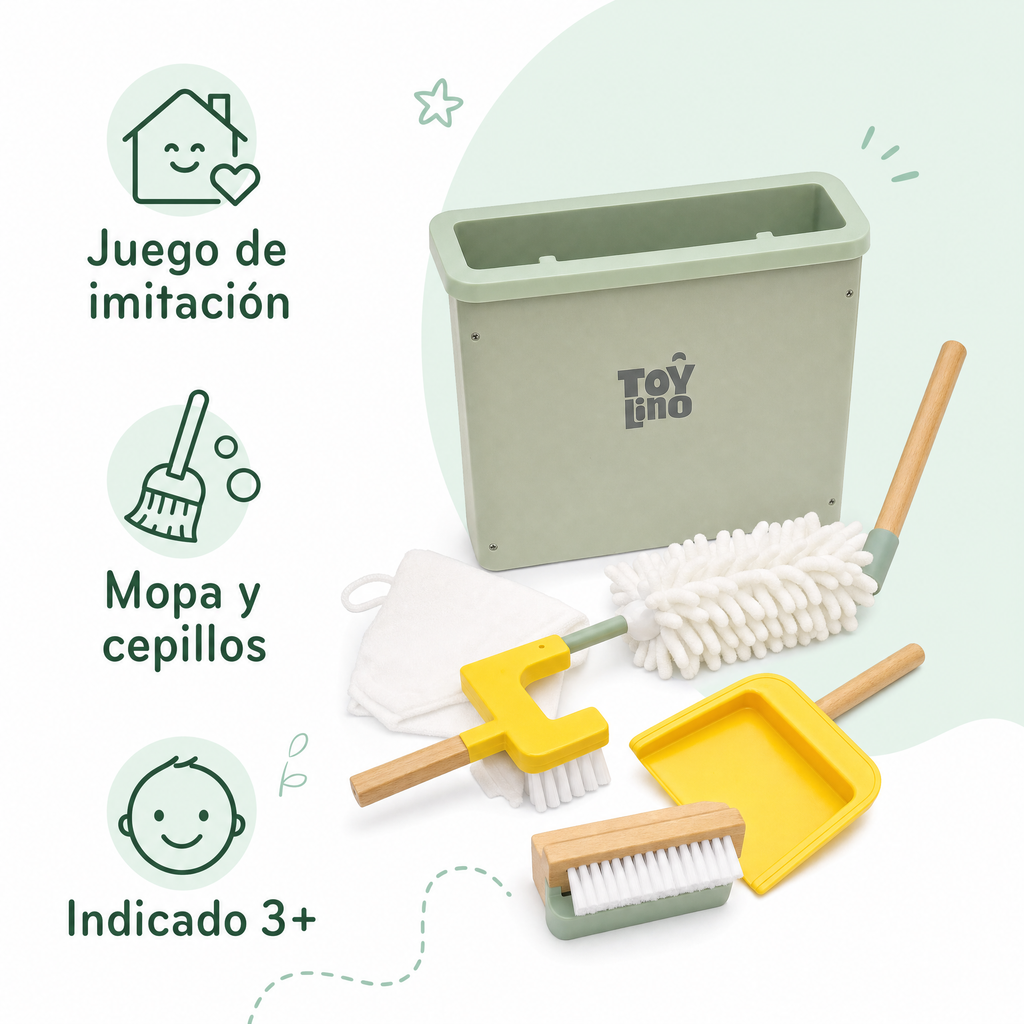 Toy Lino set de limpieza infantil con mopa y cepillos (3+)