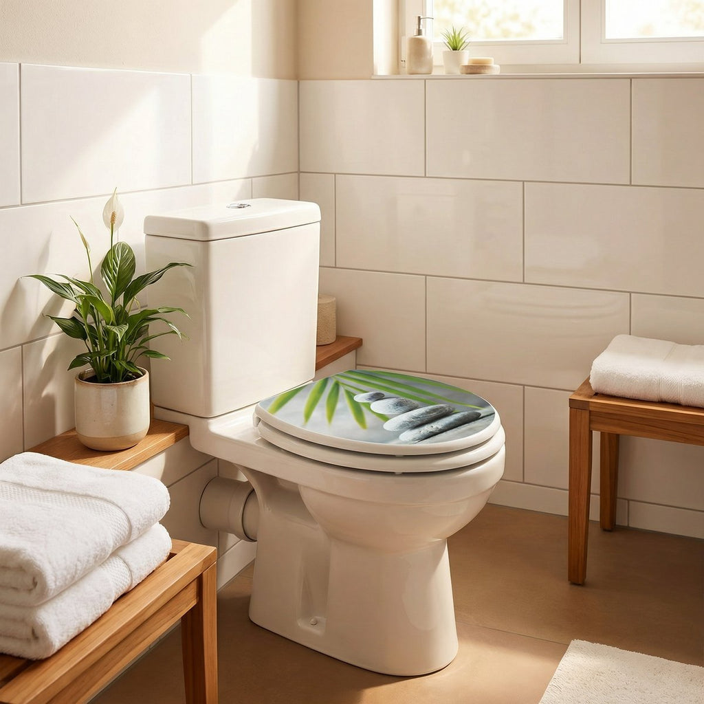 Tapa de WC con Decoración Zen (Piedras y Bambú) - Home Creation