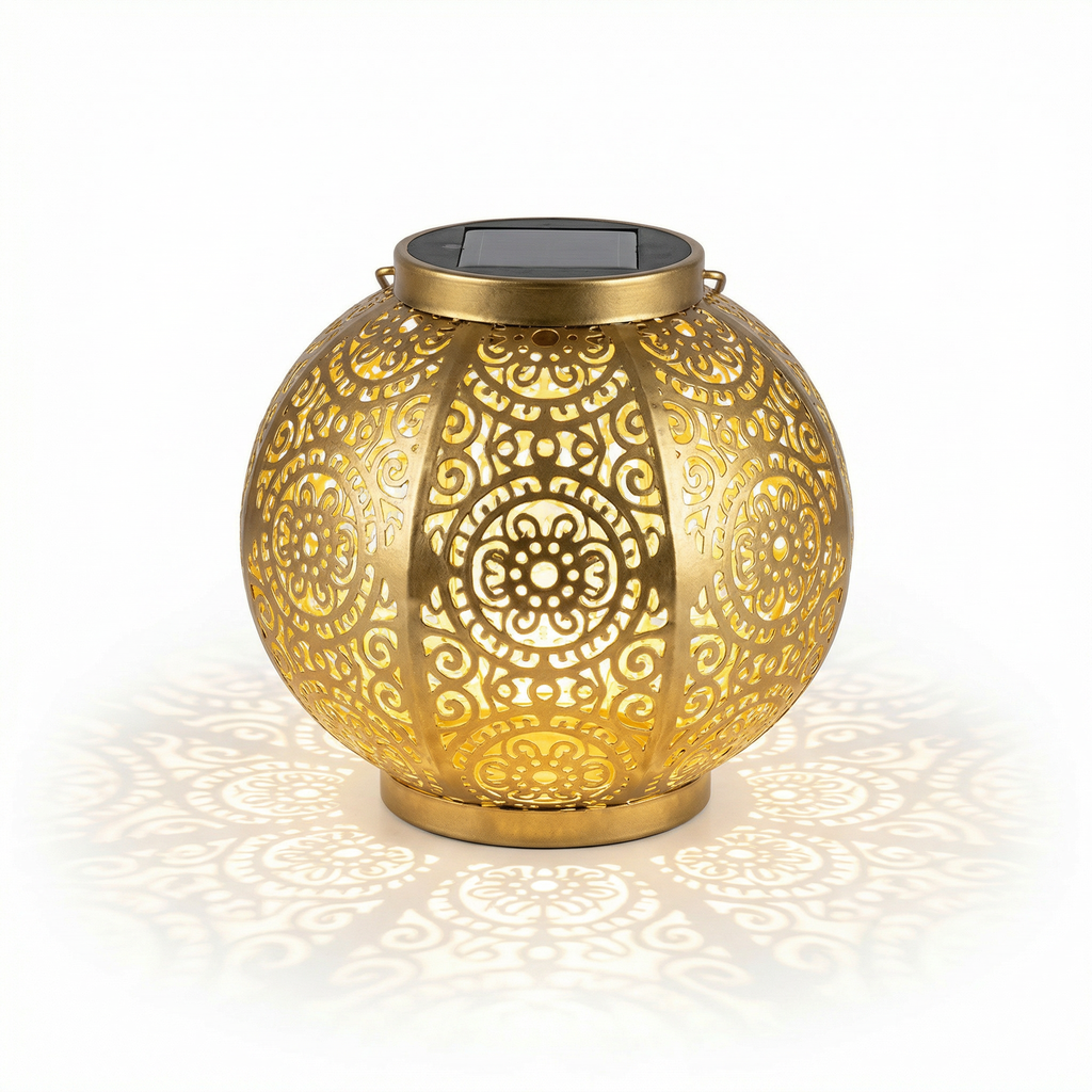 Lámpara Solar Oriental Decorativa Esfera Dorada Luz Cálida Exterior | Belavi