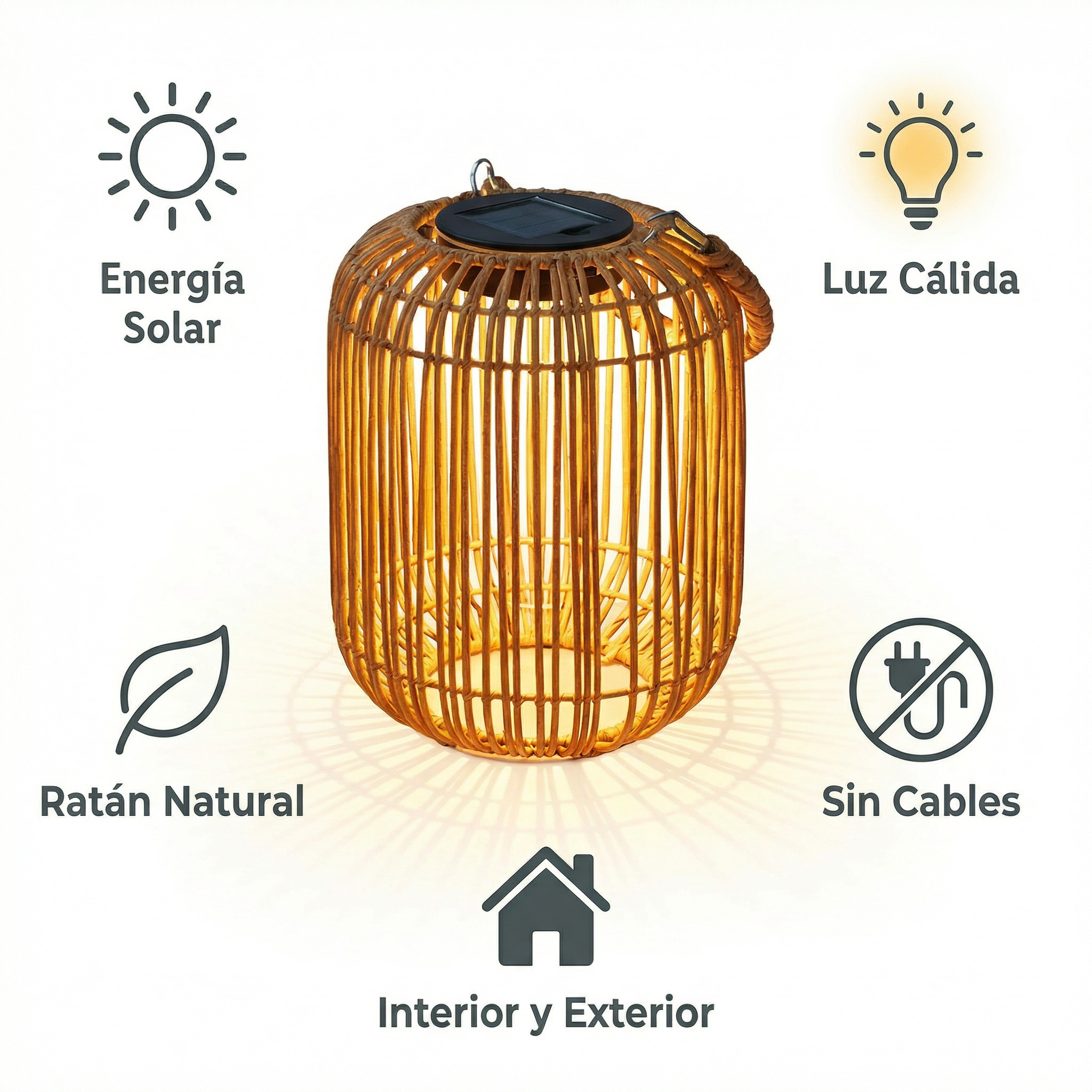 Farolillo Solar Trenzado Oval Ratán Natural Luz Cálida Interior/Exterior | Belavi