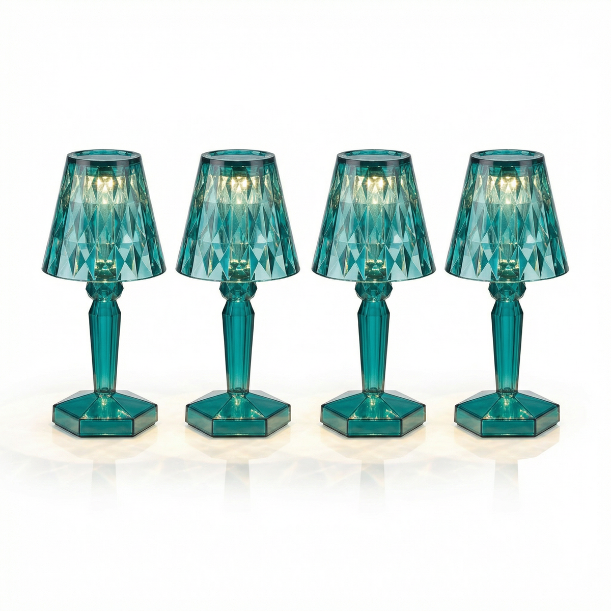 Set 4 Mini Lámparas LED de Mesa Cristal Facetado Turquesa a Pilas | Casalux