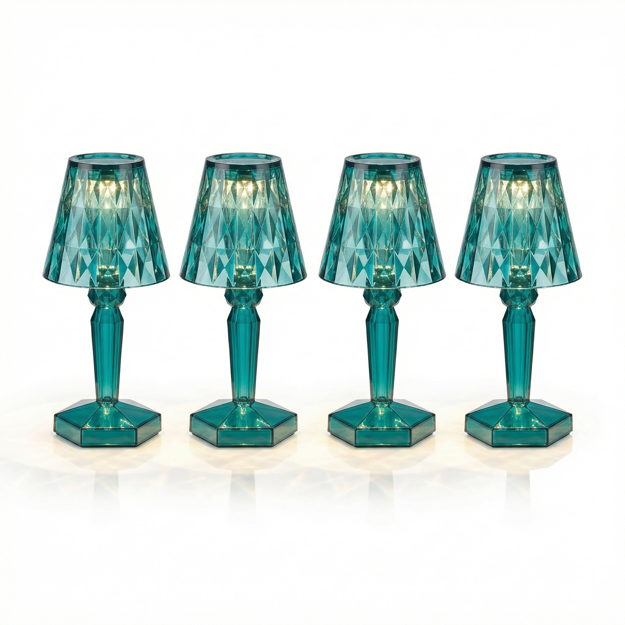 Set 4 Mini Lámparas LED de Mesa Cristal Facetado Turquesa a Pilas | Casalux