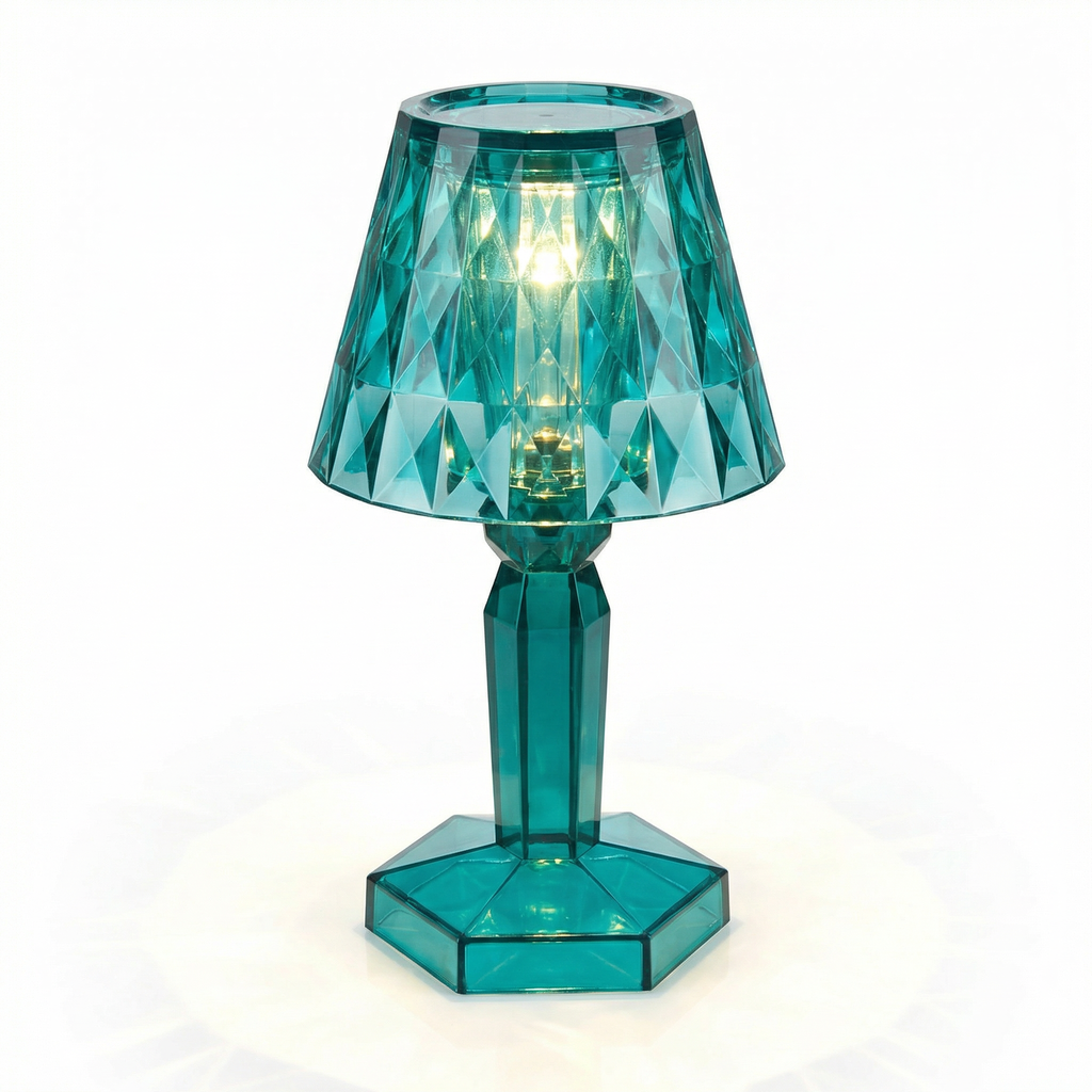 Set 4 Mini Lámparas LED de Mesa Cristal Facetado Turquesa a Pilas | Casalux