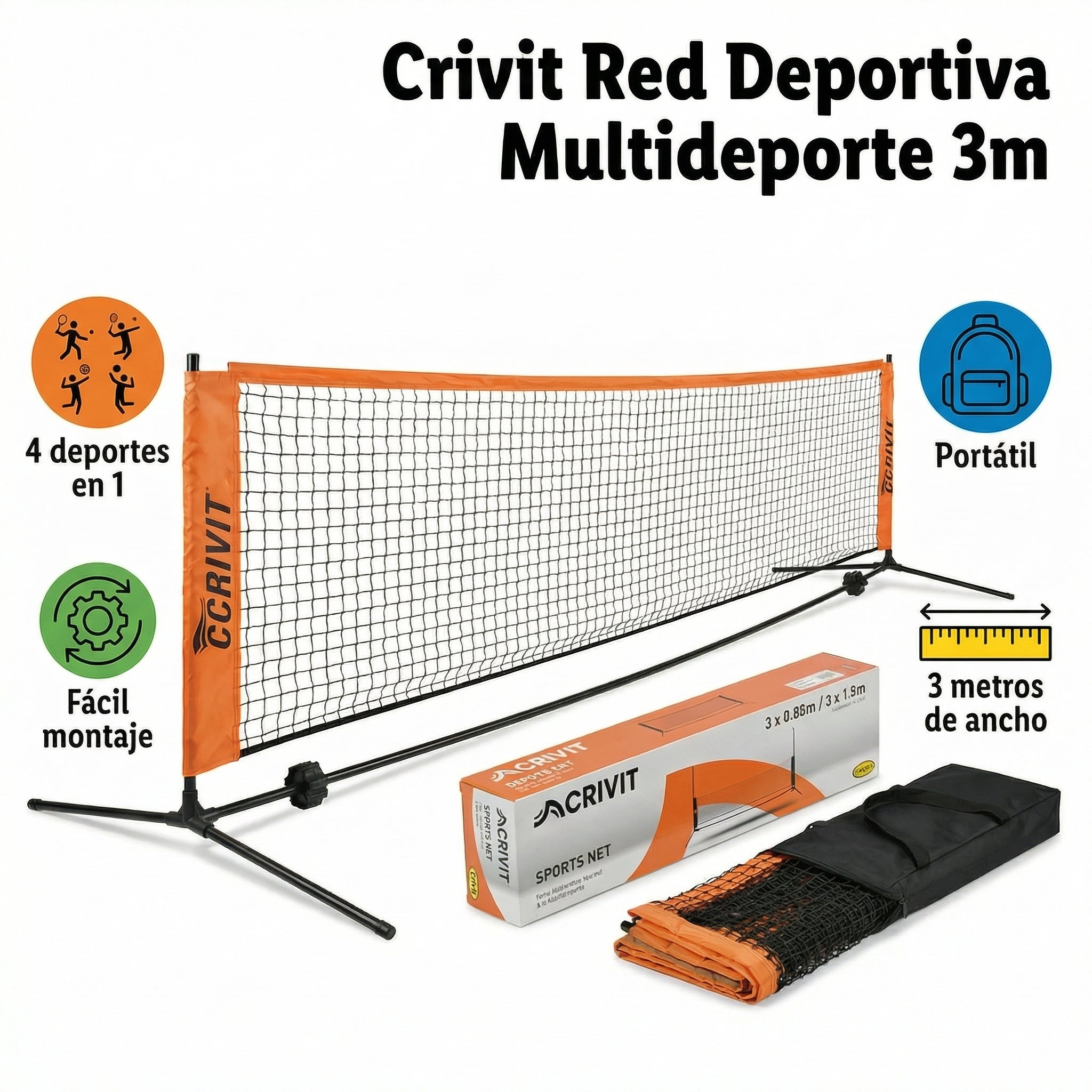 Red Deportiva Multideporte Portátil 3m - Crivit