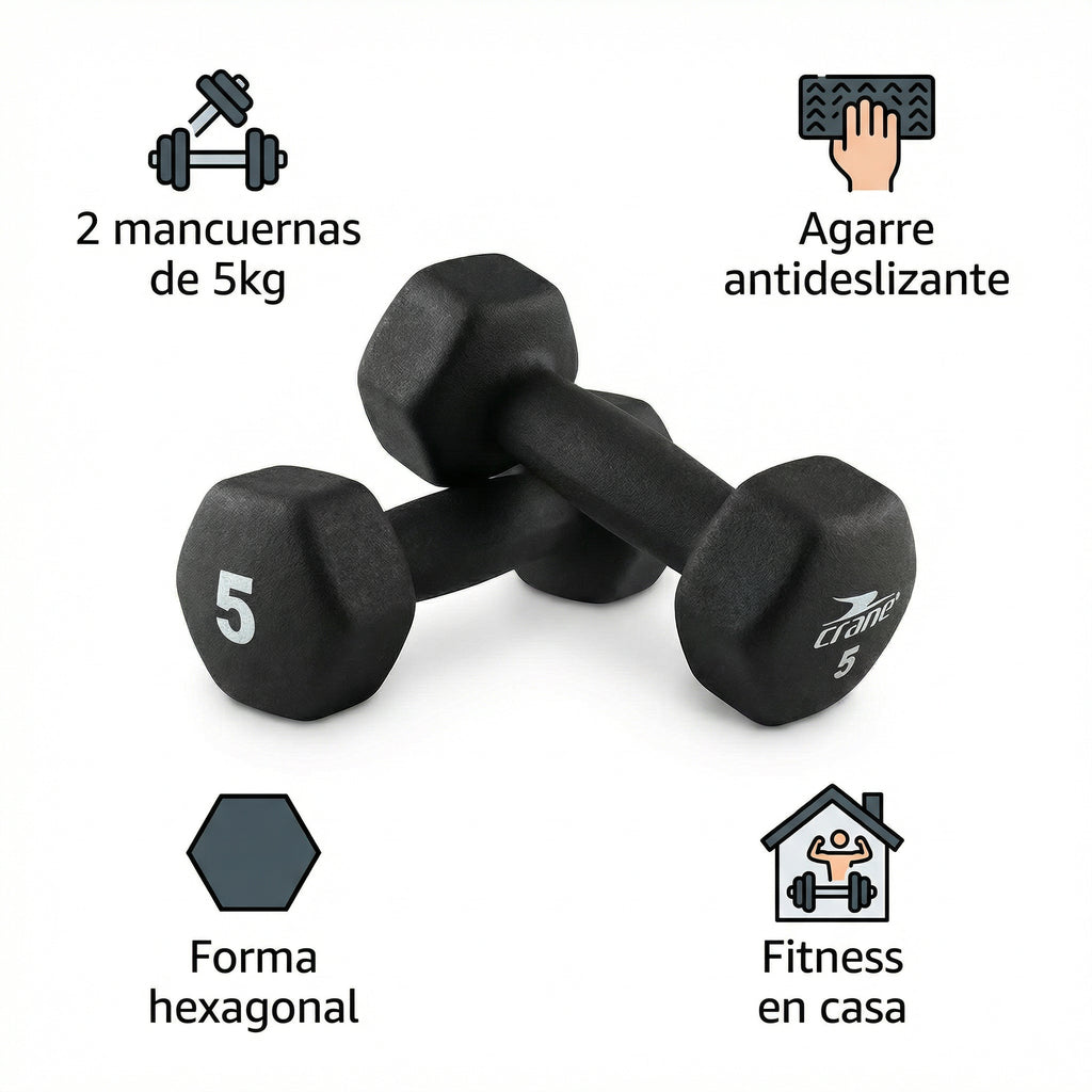 Set de 2 Mancuernas Hexagonales Fitness 5kg - Crane