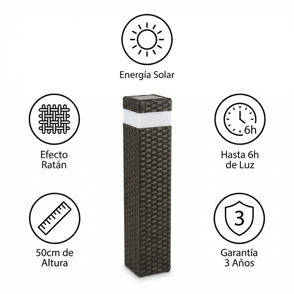 Baliza Solar LED Jardín Efecto Ratán Marrón 50cm Sin Cables | Livarno Home