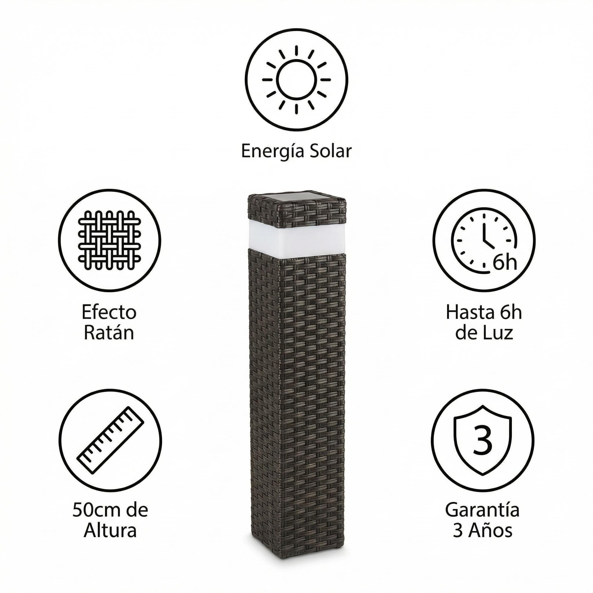 Baliza Solar LED Jardín Efecto Ratán Marrón 50cm Sin Cables | Livarno Home