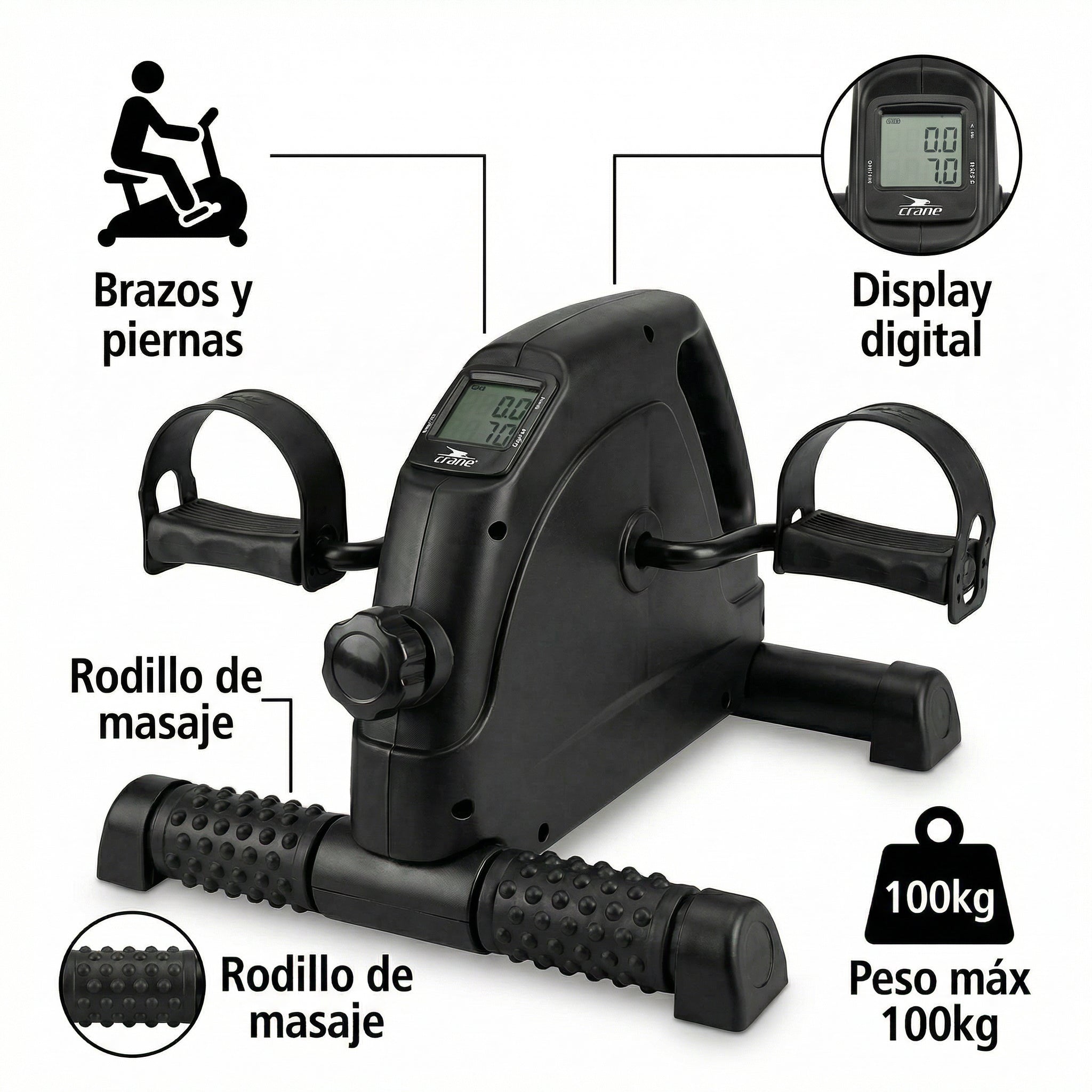 Pedaleador Mini Bicicleta Estática con Display - Crane